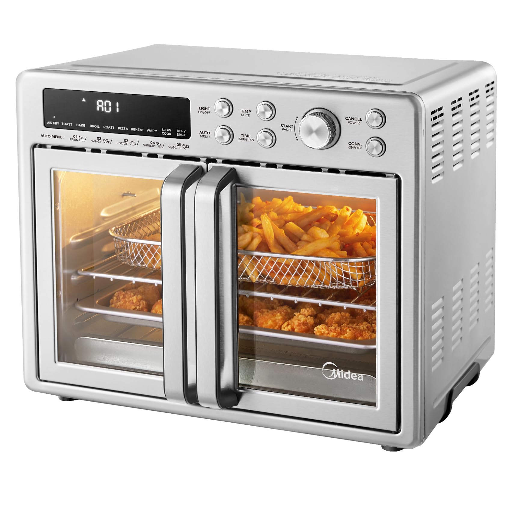 71g52WV89QL Midea Flexify French Door Toaster Oven Air Fryer Combo, 26.4 QT, Extra Large Air Fryer Countertop Oven 10-in-1 Combo, 25% Faster Cooking and 90% Less Oil, Stainless Steel - Image 1