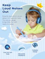 iClever BTH12 Kids Bluetooth Headphones,Colorful LED Lights Kids Headphones Wireless,74/85dBA Safe Volume,85H Playtime,Fast Charging,Bluetooth 5.2,Over Ear,Built-in Mic for iPad/Tablet/Airplane,Blue - Image 4
