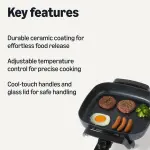 Amazon Basics Electric Skillet and Frying Pan with Glass Lid, Nonstick Ceramic Coating, 12 x 12 inches, Black - Image 5