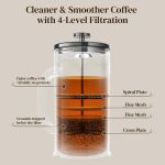 Veken French Press Coffee Maker 34oz,Thickened Borosilicate Glass Stainless Steel Brewer,No Plastic Touching Cafe,Cold Brew Cafetera Teapot for Kitchen Travel Camping,Gift,Bar Accessories,Dark Pewter - Image 6
