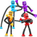Christmas Stocking Stuffers Gift for Toddlers Kid Boy Grandkid Year Old Age 3 4 5 6 7 8, Robot Sensory Travel Toy 4Pcs Airplane Autism Pop Tube Suction Fidget Toy Autistic Easter Basket Valentines Day
