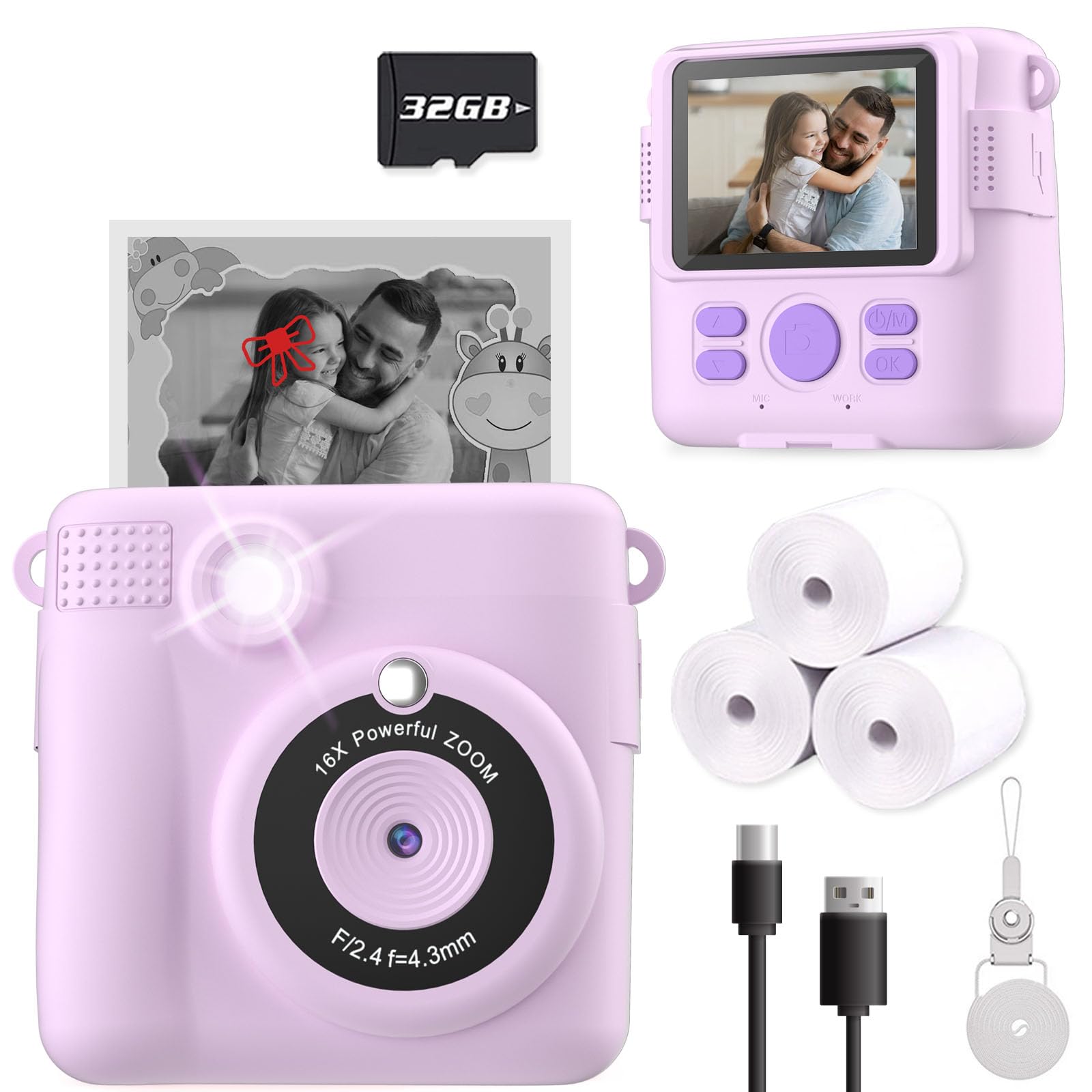 71kp7bAz3BL Instant Print Camera for Kids – 3-12 Years, Digital Camera Toy with 32GB SD Card - Image 1