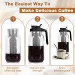 Cold Brew Coffee Maker,64 oz Mason Jar Pitcher with Stainless Steel Filter, Pour Spout Handle Lid, Heavy Duty Glass Airtight & Leak-Proof for Iced Coffee,Tea & Lemonade - Image 5