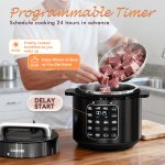 CARORI 9-in-1 Electric Pressure Cooker 6 Quart Black, Stainless Steel Pot, 12 Preset Functions with Touchscreen, Safe Steam Release, Stew, Slow Cook, Rice, Sauté, Warmer - Image 4
