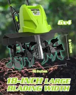 18" 13.5 Amp Tiller Cultivator – 6 Steel Tines, Adjustable Wheels, Foldable Handle - Image 8