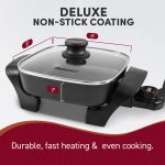 Elite Gourmet EG808 8” x 8" Non-stick Electric Skillet, Dishwasher Safe with Tempered Glass Vented Lid, Rapid Heat Up, 600W, Black - Image 2