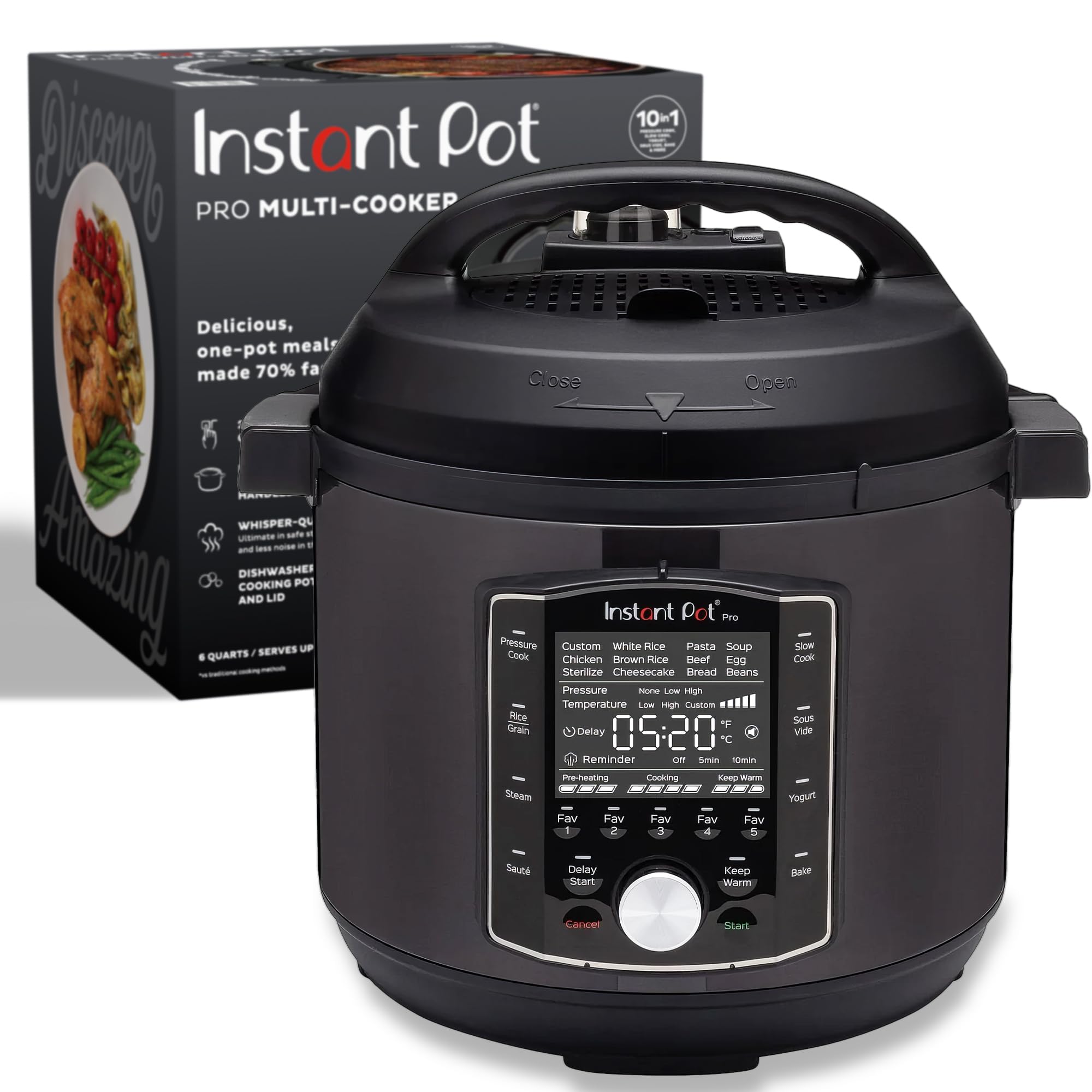 71xbdrK1vOL Instant Pot Pro 10-in-1 Pressure Cooker, Slow Cooker, Rice/Grain Cooker, Steamer, Sauté, Sous Vide, Yogurt Maker, Sterilizer, and Warmer, Includes App With Over 800 Recipes, Black, 6 Quart - Image 1