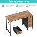 Lufeiya 47 inch Computer Desk with 4 Fabric Drawers, Reversible Writing Work Study Desk for Home Office Bedroom, Modern Simple Student PC Desks, Rustic Brown - Image 7