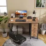 Lufeiya 47 inch Computer Desk with 4 Fabric Drawers, Reversible Writing Work Study Desk for Home Office Bedroom, Modern Simple Student PC Desks, Rustic Brown - Image 8