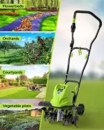 18" 13.5 Amp Tiller Cultivator – 6 Steel Tines, Adjustable Wheels, Foldable Handle - Image 2