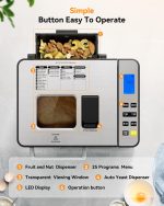 EUHOMY 25-in-1 Bread Maker Machine 2LB Breadmaker, Bread Machines with Nut Dispenser and Yeast Dispenser, 3 Loaf Sizes 3 Crust Colors, Dough Maker with Customized Options, Gluten-Free, Recipe, Gifts - Image 4