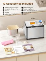 KBS 2LB 19-in-1 Programmable Bread Maker, Stainless Steel Bread Machine with Nonstick Ceramic Pan,650W Bread Maker Machine with 15H Timer&1H Keep Warm,Sourdough,Gluten Free,3 Colors,53 Recipes,Silver - Image 2