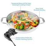XL Electric 16" Skillet By CucinaPro- 18/10 Stainless Steel Frying Pan with Tempered Glass Lid and Handle, Round with Adjustable Temperature Control Probe, Portable, Includes Recipe Guide, Great Gift - Image 8