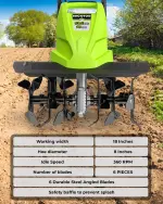18" 13.5 Amp Tiller Cultivator – 6 Steel Tines, Adjustable Wheels, Foldable Handle - Image 9