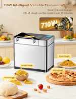 KBS Pro 710W Bread Maker, 2LB 17-in-1 Automatic Bread Machine with Healthy Ceramic Pan, Nut Dispenser, Tempered Glass Touch Panel, Stainless Steel Housing,3 Crust Colors, 15H Timer&Keep-Warm, Recipe - Image 4