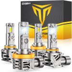FAHREN H11 9005 Light bulbs combo, 120000 12X Super Bright H9 H8 HB3 off-Road Use or Fog light Bulbs, 6500k White Non-Polarity Plug and Play, Pack of 4