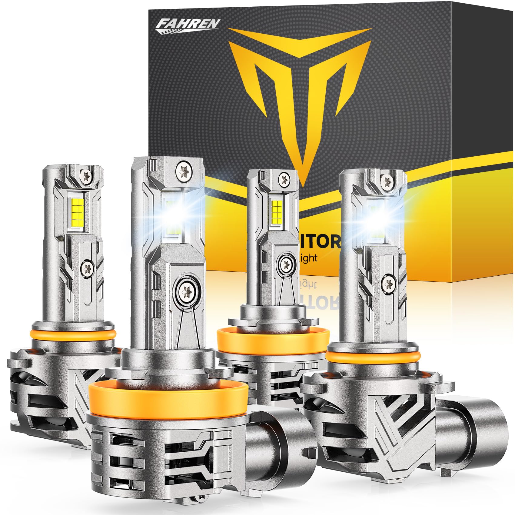 81O6OmmJ+UL FAHREN H11 9005 Light bulbs combo, 120000 12X Super Bright H9 H8 HB3 off-Road Use or Fog light Bulbs, 6500k White Non-Polarity Plug and Play, Pack of 4 - Image 1