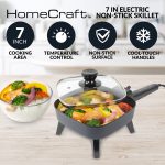 HomeCraft 7-Inch Electric Non-Stick Skillet, Adjustable Temperature Control, Cool-Touch Handle with Tempered Glass Lid, Perfect For Healthy Keto & Low-Carb Diets, Rice Bowls, & Eggs - Image 6
