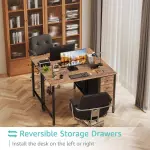 Lufeiya 47 inch Computer Desk with 4 Fabric Drawers, Reversible Writing Work Study Desk for Home Office Bedroom, Modern Simple Student PC Desks, Rustic Brown - Image 5