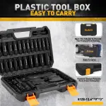 ELEAD 3/8" Drive Impact Socket Set, 96-Piece Deep & Shallow Socket Set Metric and Standard Full with Adapters, Ratchet Handle, Universal Joint, Extension Bar, Screwdriver Bit Sets, Spark Plug Sockets - Image 4