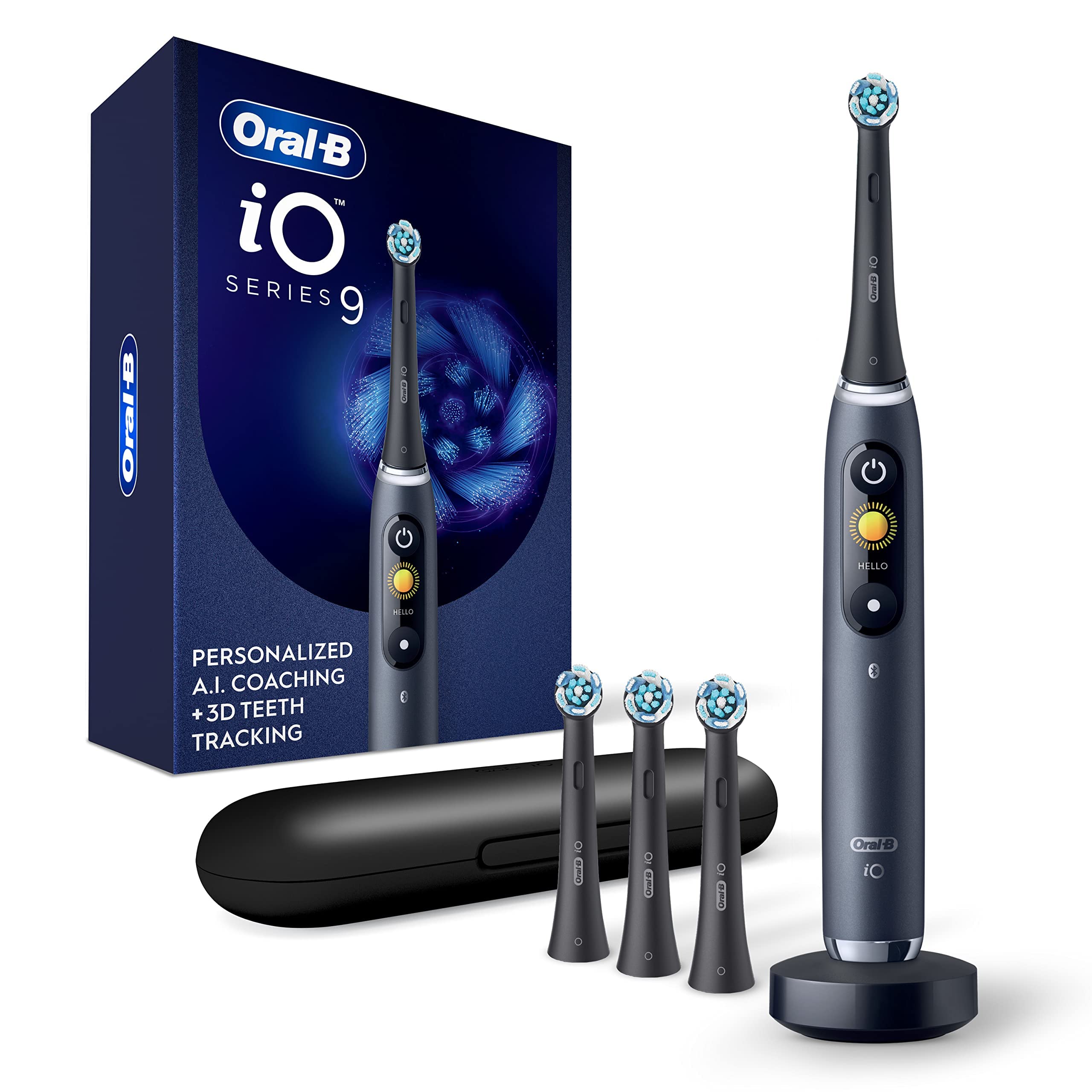 81hKHzFrZ9L Oral-B iO Series 9 Electric Toothbrush with 3 Replacement Brush Heads, Black Onyx - Image 1
