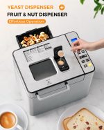 EUHOMY 25-in-1 Bread Maker Machine 2LB Breadmaker, Bread Machines with Nut Dispenser and Yeast Dispenser, 3 Loaf Sizes 3 Crust Colors, Dough Maker with Customized Options, Gluten-Free, Recipe, Gifts - Image 7