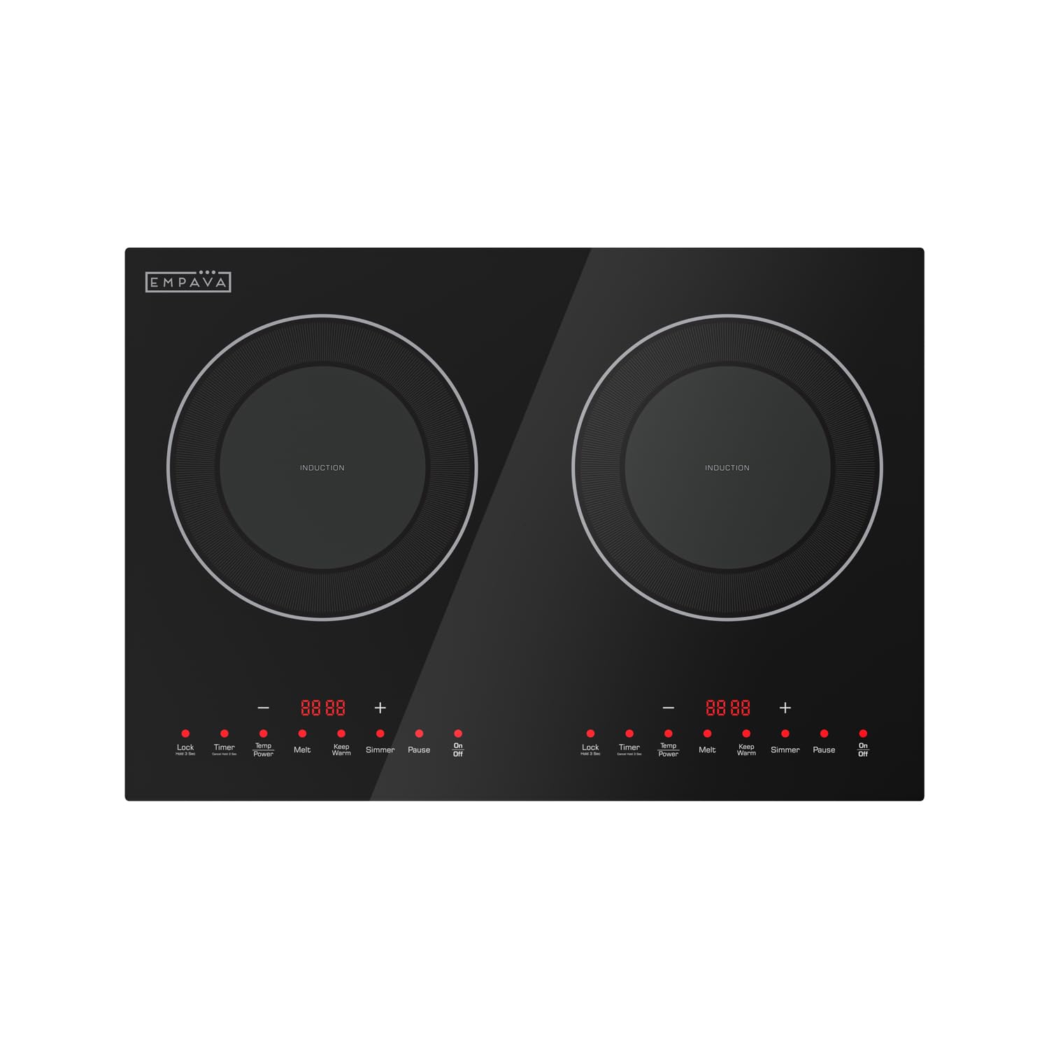 51m8iqgtxEL Empava Double/Dual Induction Cooktop 2 Burner, Shatter-proof Flat Glass Top, 18 Levels from 120°F to 460°F, 3 Preset Mode, Bulit-in/Countertop, 110~120 Volt Plug in Electric Stove for Kitchen, RV - Image 1