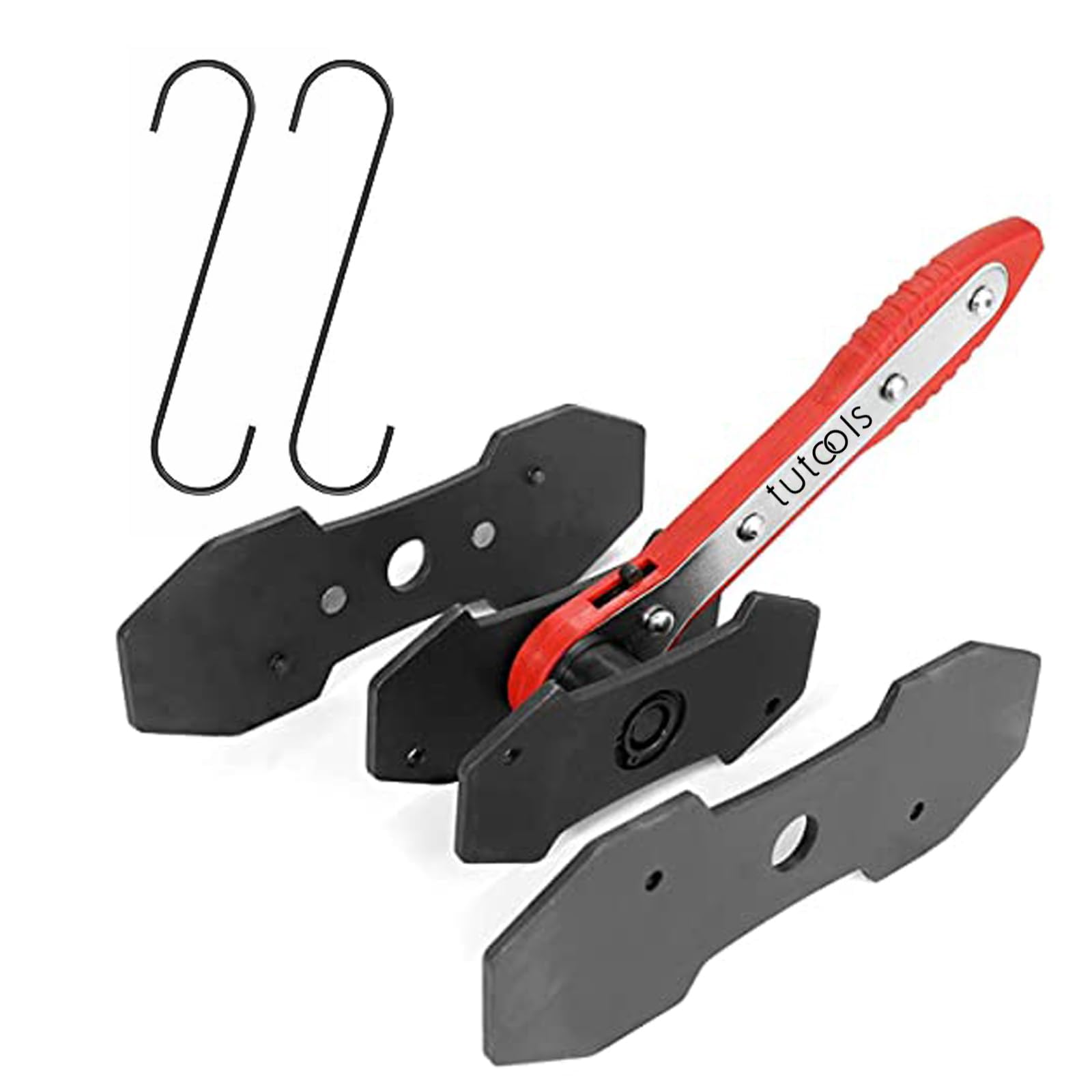 618jro5gZBL TUTOOLS Brake Caliper Press, Caliper Piston Spreader, Brake Tools,Brake Caliper Piston, Brake Caliper Press Ratchet with 2 Extra pcs Steel Plates, Red - Image 1