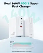 Amasuki SparkleCore 140W MAX USB C Charger,4-Port Fast Charging Block PD3.1 GaN Travel Essentials Laptop Charger for Apple MacBook Air/Pro,iPhone 17/16,iPad Pro,Samsung,Pixel,DJI,6.6ft USB C Cable - Image 8