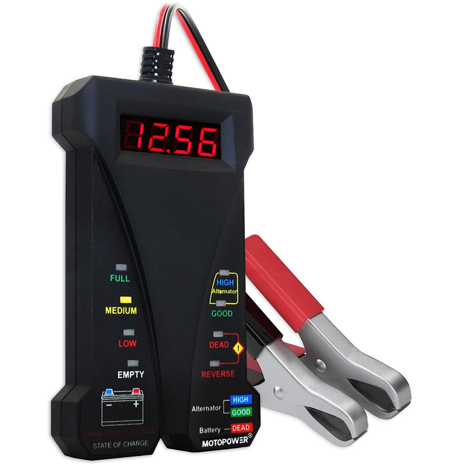 61DDBJssQlL MOTOPOWER MP0514A 12V Digital Car Battery Tester Voltmeter and Charging System Analyzer with LCD Display and LED Indication - Black Rubber Paint - Image 1