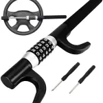Tevlaphee Steering Wheel Lock, Car Lock Anti Theft Keyless Extendable Retractable Password 5 Coded Combination Lock, Heavy Duty Universal Fit (Black)