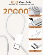 100W USB C Charger,GaN 3-Port Super Fast Charger(Dual Port Type C+A)100W USB-C Laptop Fast Charging Block with 6FT Woven Type C-C Cable for MacBook Pro/Air,iPad Pro/Air,iPhone17/16/15 Air Pro Max Plus - Image 5