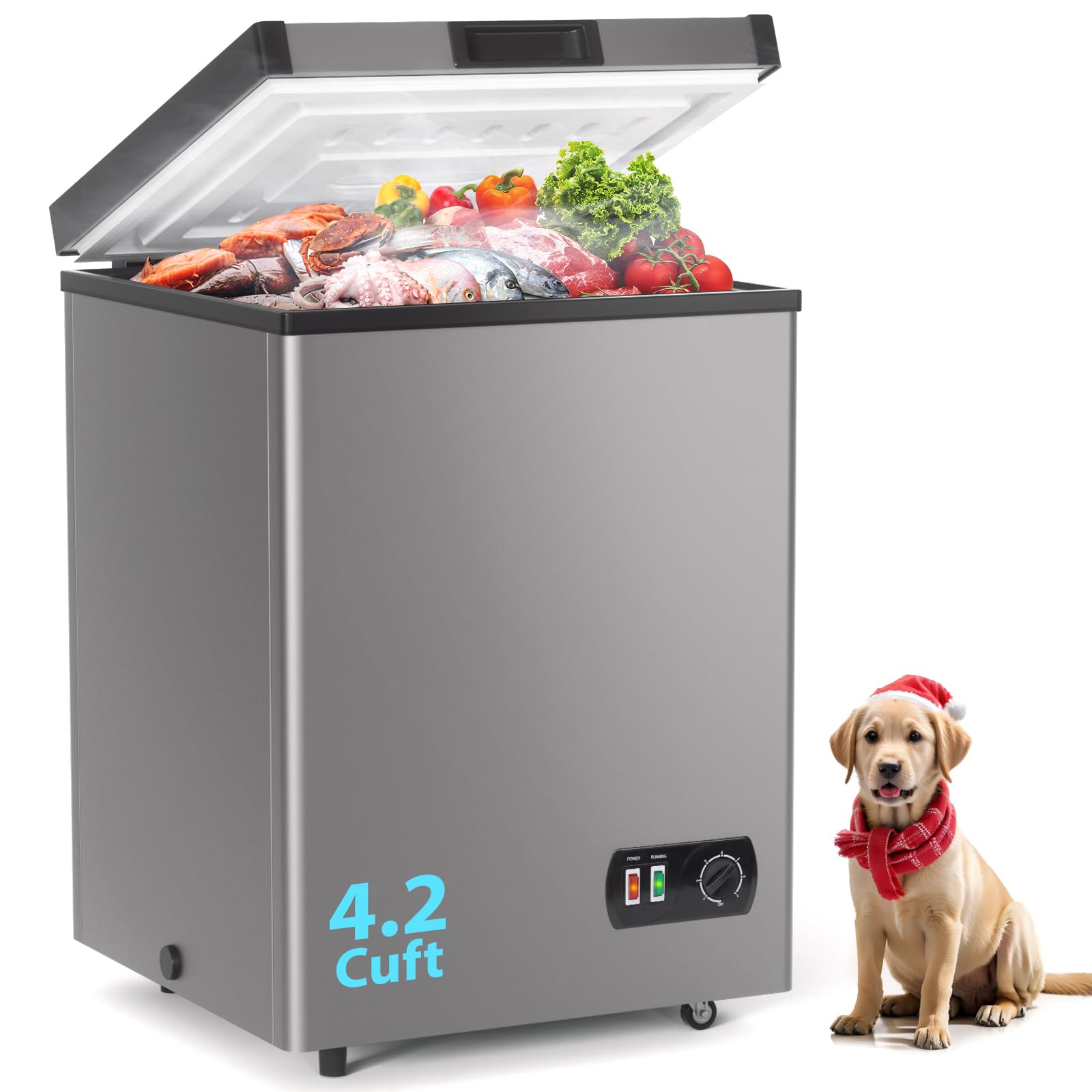 61hUFlJ9KNL LifePlus Chest Freezer, 4.2 Cubic Feet Small Deep Freezers Top Door with Removable Basket, 7 Temperature Control Energy Saving, Compact Freezer for Home Kitchen Office Dorm Apartment Indoor Use, Grey - Image 1