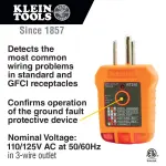 Klein Tools RT210 Outlet Tester, Receptacle Tester for GFCI / Standard North American AC Electrical Outlets, Detects Common Wiring Problems - Image 8