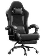 Gaming Chair with Footrest, Ergonomic 330lbs Leather Mesh Chair, Massage Lumbar Support, Adjustable Height & Headrest Pillow, Breathable Seat for Office, Home, Streaming, Long Gaming Sessions, Onyx