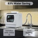 Hermitlux Portable Countertop Dishwashes, 5 Washing Programs Mini Dishwasher with 5-Liter Built-in Water Tank for Apartments & RVs, Tabletop Dishwasher with LED Light & Glass Door, No Hookup Needed - Image 4