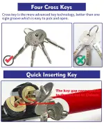 Steering Wheel Lock Anti-Theft Car Device Car Wheel Locks Heavy Duty Vehicle Security Steering Wheel Lock for Truck Car Vehicles Van Lorry SUV with 4 Keys, Elongated Length MAX 30.5“ Red - Image 3