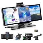 HK3 Carplay Screen for Car, 10.26’’ Wireless Apple Car Play & Android Auto Touch Screen, 4K Dash Cam, 1080P Backup Camera, Car Stereo, GPS Navigation/Mirror Link/Bluetooth/Voice Control, Plug and Play