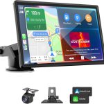 Portable Carplay Screen for Car, 7" Wireless Carplay & Android Auto with Bluetooth, HD Backup Camera, GPS Navigation, Siri, FM, AUX, Mirror Link for All Vehicles