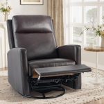 Leather Recliner Chair for Adults – Swivel Rocker Recliner for Small Spaces, Wide Glider Rocking Nursery Chair with Ergonomic High Backrest