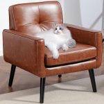 Mid Century Accent Chair – PU Leather Modern Chair with Wooden Frame, Cozy Armchair Reading Chair with Comfy Back