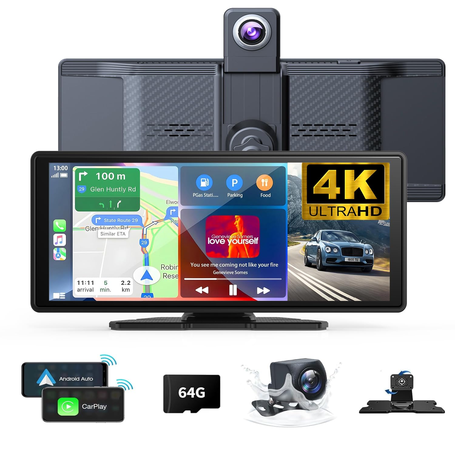 717i3DSeA9L Wireless Carplay Screen for Car 10.26" 4K 360 Rotation Dash Cam Carplay&Android Auto Car Stereo 1080p Backup Camera GPS Navigation/Mirror Link/Voice Control/Siri/FM Satellite Radio Receiver - Image 1