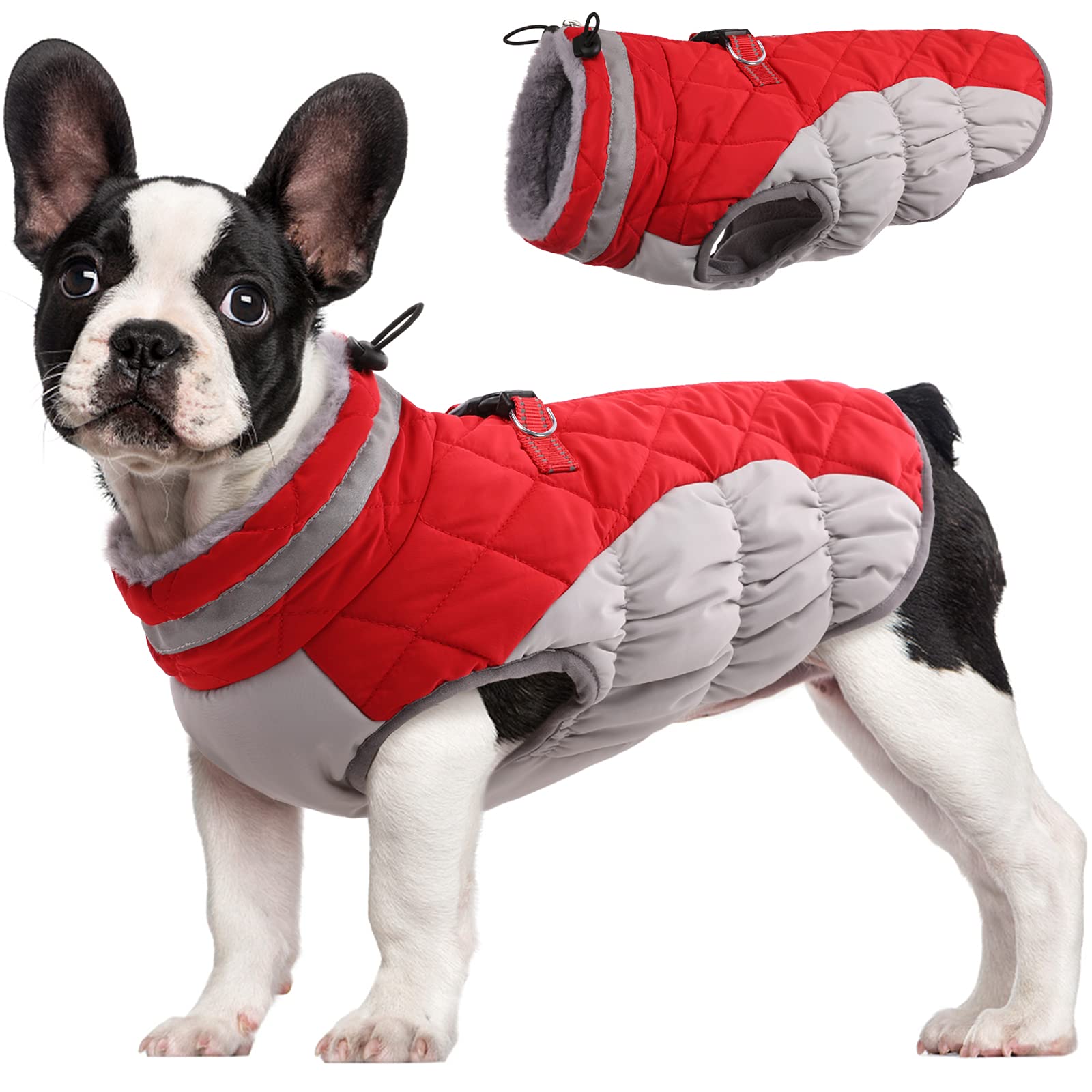 719yG1CFaQL FUAMEY Dog Coat for Medium Dogs,Waterproof Dog Winter Jacket with Harness Built in Puppy Cold Weather Coats Reflective Pet Vest with Zipper Warm Fleece Dogs Snowsuit Windproof Red M - Image 1