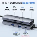 USB C Docking Station Dual HDMI Monitor, USB C to Dual HDMI Adapter with 2HDMI Ports, PD Charging, SD/TF, USB A&C 3.0 Ports, Laptop Docking Station for Dell XPS/HP/Lenovo/Surface/Yoga etc - Image 7
