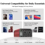 Pro Chaser 400W Power Inverters for Vehicles - DC 12v to AC 110v Car Inverter Converter, 6.2A Dual USB Charging Ports, Dual AC Adapter for Laptops Air Compressor - Image 4