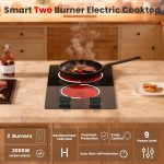 Jessier 2 Burner Electric Cooktop - 12 Inch Plug in Portable 110V Electric Cook Top Two Burner, Built-in & Countertop Ceramic Stove Top with Knob Control, 9 Power Levels and Overheat Protection - Image 7