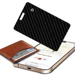 Vrebrey Wallet Tracker Card, Slim Rechargeable Bluetooth Item Locator, Smart Finder Compatible with Apple Find My for Wallet, Luggage, Passport, IP68 Waterproof (iOS Only) (Carbon Fiber Black)