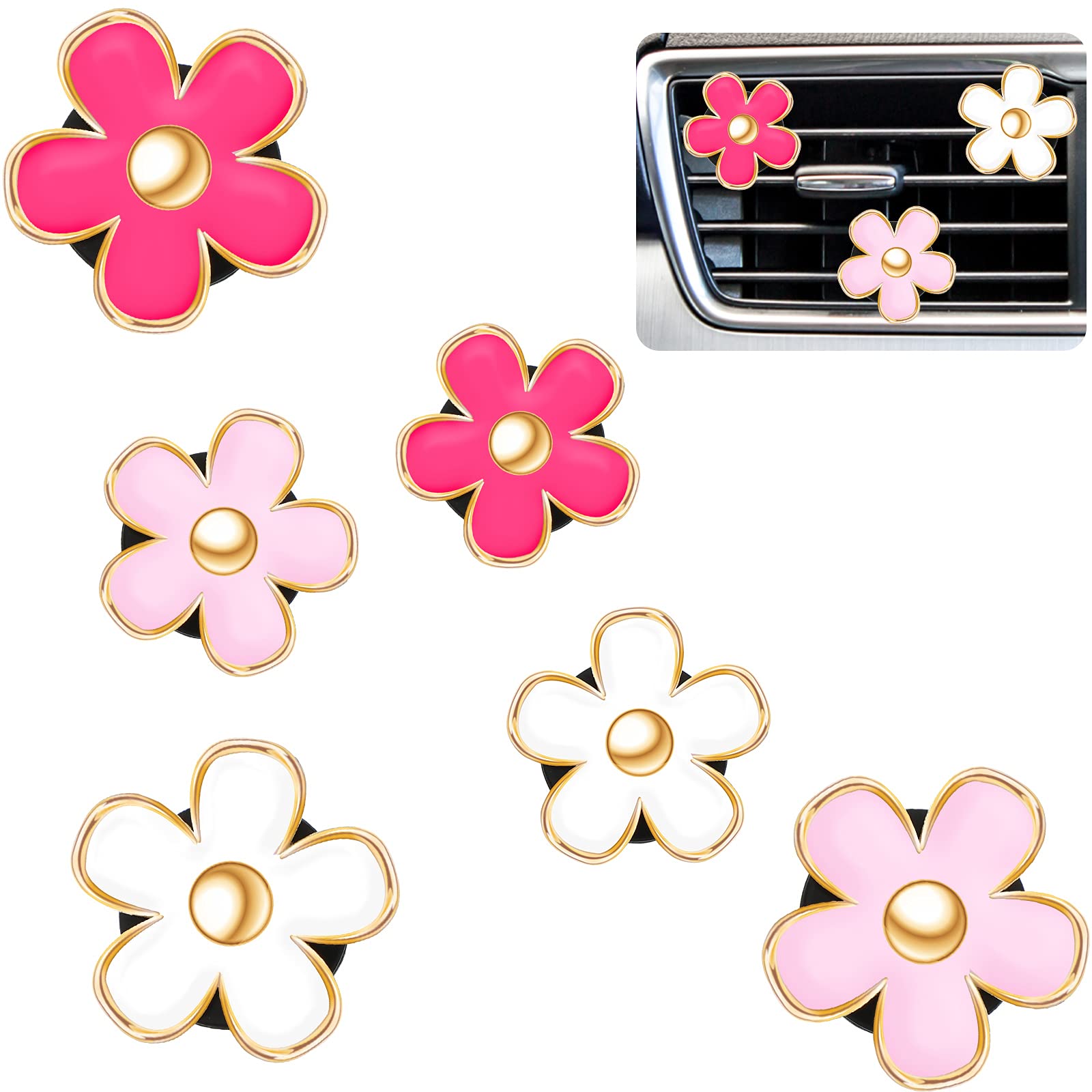 71FEj-nPP+S Frienda 6 Pcs Daisy Flower Air Vent Clip Accessories Air Conditioning Outlet Clip Car Air Freshener Dashboard Accessories Charm Car Inter Decor(3 cm, 3.3 cm,Red, Pink, White) - Image 1