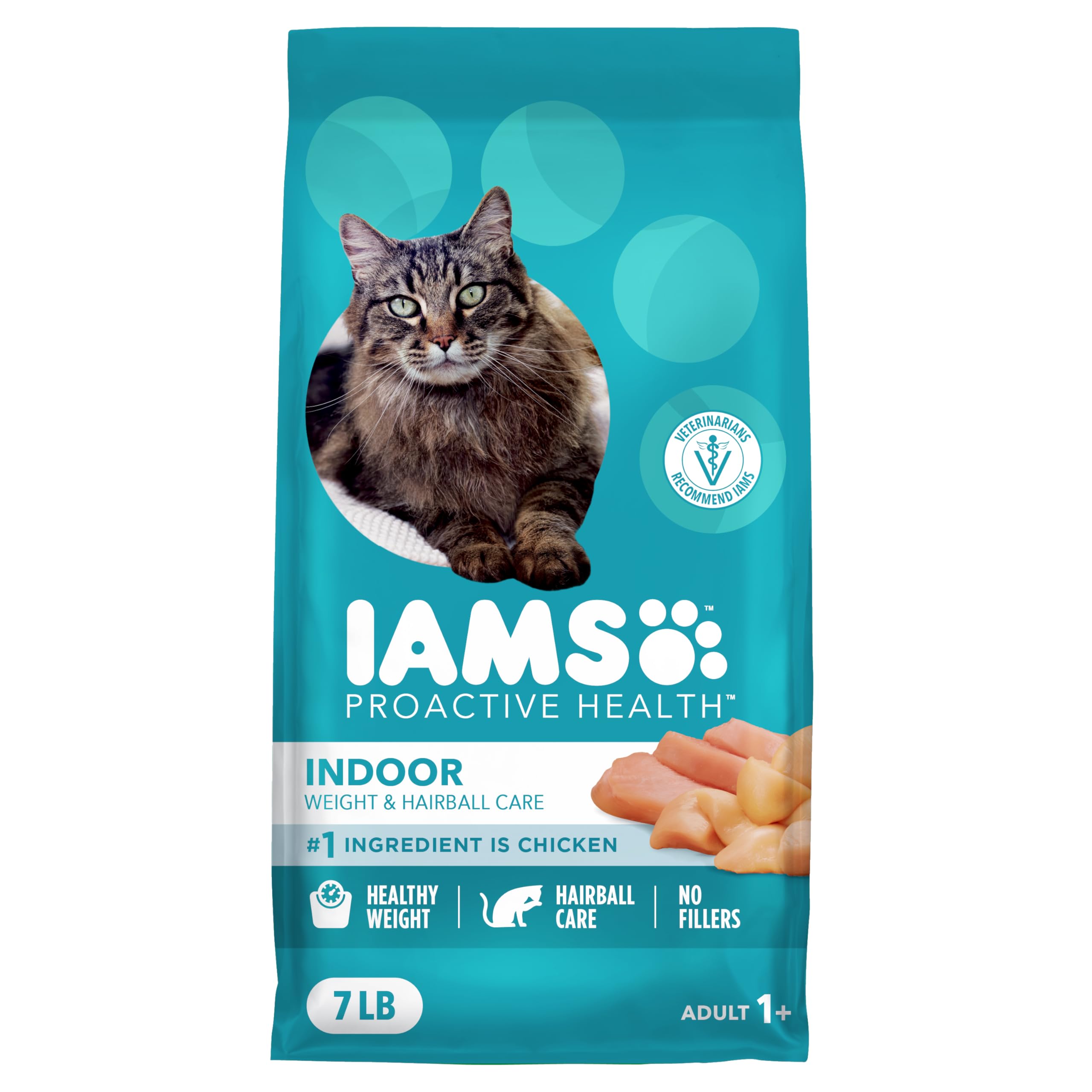 71FIIsgfS-L IAMS Proactive Health Indoor Weight Control & Hairball Care Adult Dry Cat Food, Chicken & Turkey Recipe, 7 lb. Bag - Image 1