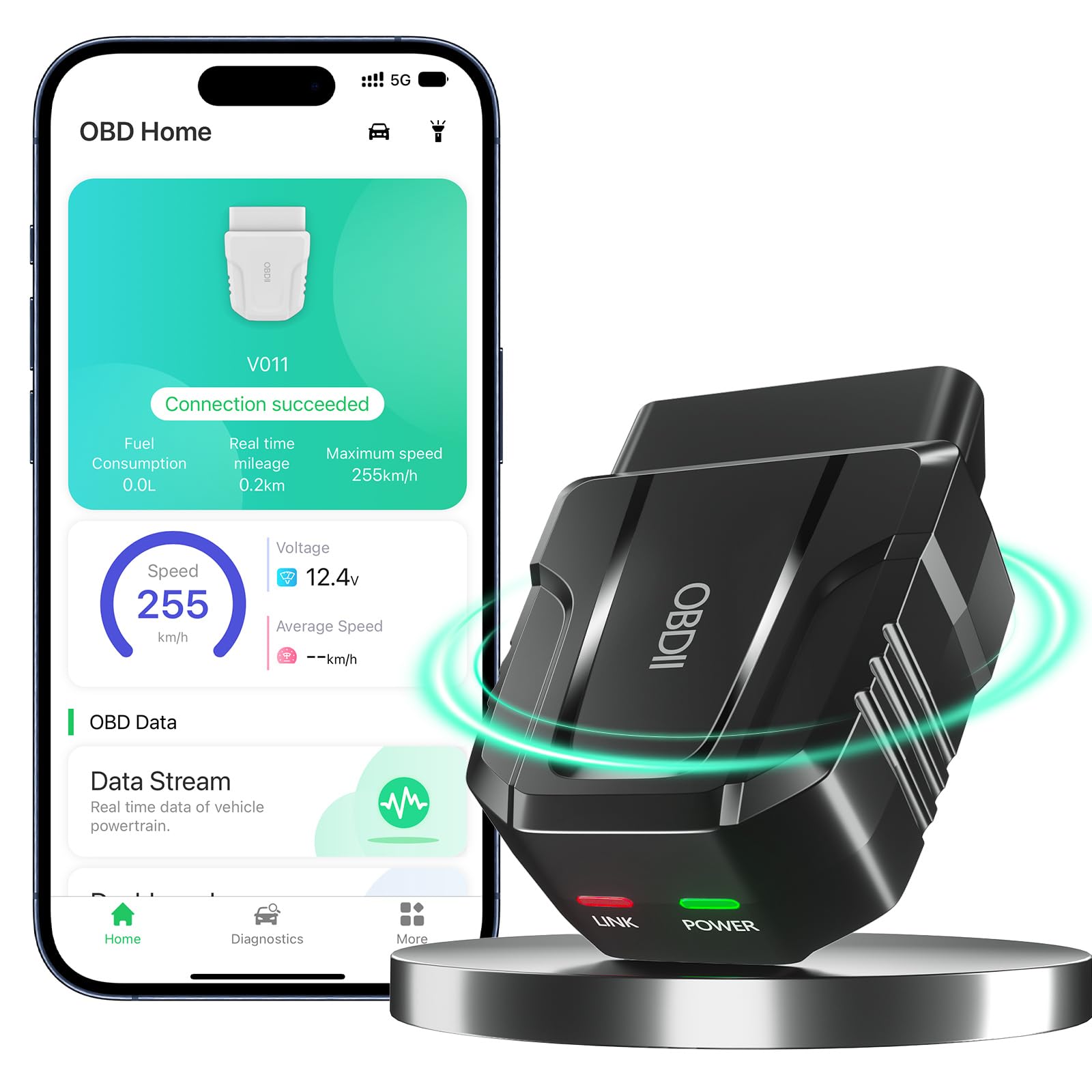 71GhaFPAu9L OBD2 Scanner Reader Bluetooth Wireless Auto Diagnostic Scan Tool for iOS & Android for Performance Test Bluetooth 5.4 Car Check Engine Car Code Reader, Clear Error Code Live Data Reset Exclusive APP - Image 1